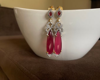 Pink CZ Studded Statement Earrings