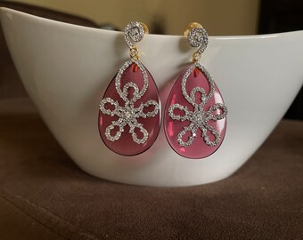 Pink Cz Studded Statement Push Back Post Earrings