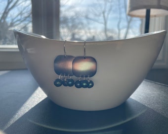 One of a kind black pearl and silver plated statement earrings