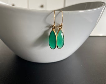Green and Gold Drop Earrings