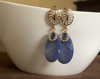 Blue lightweight CZ Studded Statement Earrings