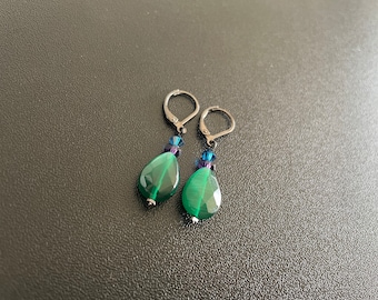 Green Glass Dangle Earrings