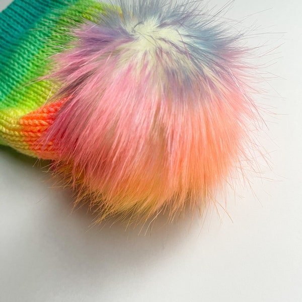 Rainbow Faux Fur, Rainbow Faux Fur Pom, Rainbow Hat Accessory