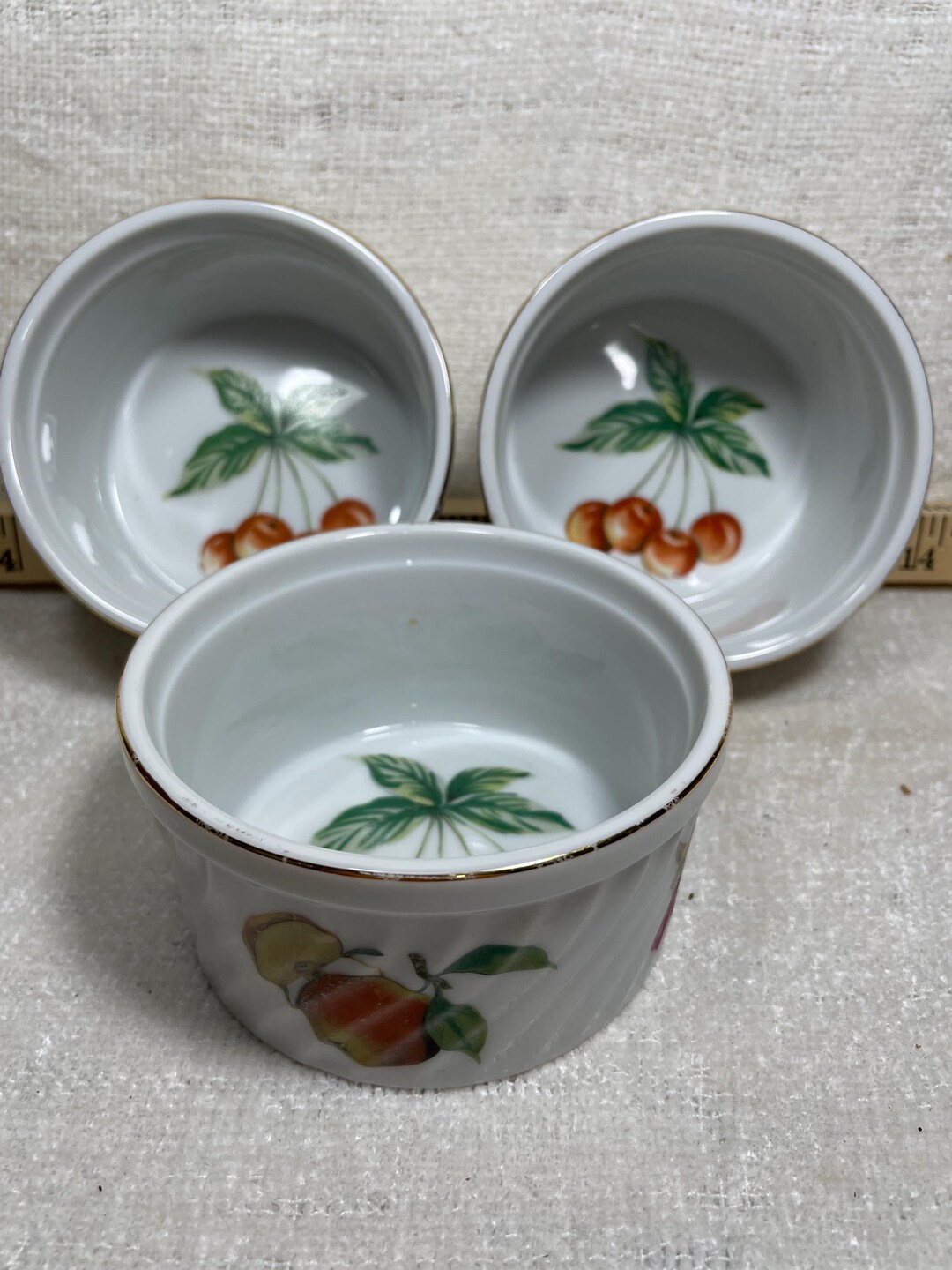 Set of 3 Ramekins With Fruit Design Inside and Out. - Etsy
