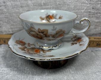 Set of 3 German Mitterteich Bavaria Norway Roses  Cups & Saucers Gold Trim