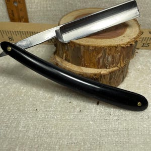 Vintage L. WEST Black Handle Straight Razor Carbon Steel Blade