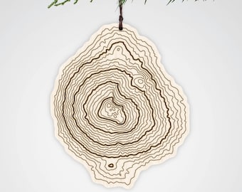 Mt Bachelor Topography Wooden Ornament • Pacific Northwest Mountains • Oregon Mountain Art