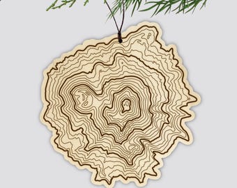 Mt Shasta Topography Wooden Ornament • Pacific Northwest Mountains • California Mountain Art