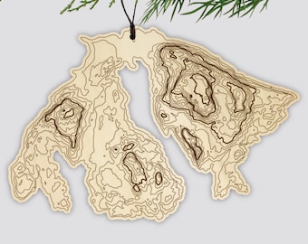 Orcas Island Topography Wooden Ornament • Pacific Northwest Mountains • Washington Art