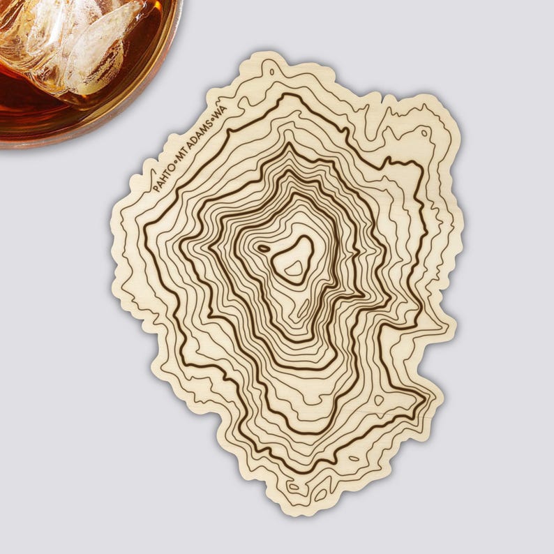 Washington Volcanoes Coaster Set | Handmade Wooden Coaster | Washington Mountain Map image 6
