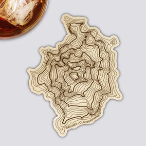 Gletscherspitze Untersetzer | Handgemachte Holz Untersetzer | Konturkarte Art