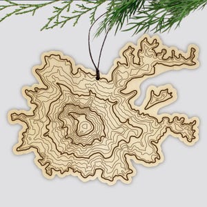 Houten ornament Mt Rainier-topografie • Pacific Northwest Mountains • Washington Mountain Art