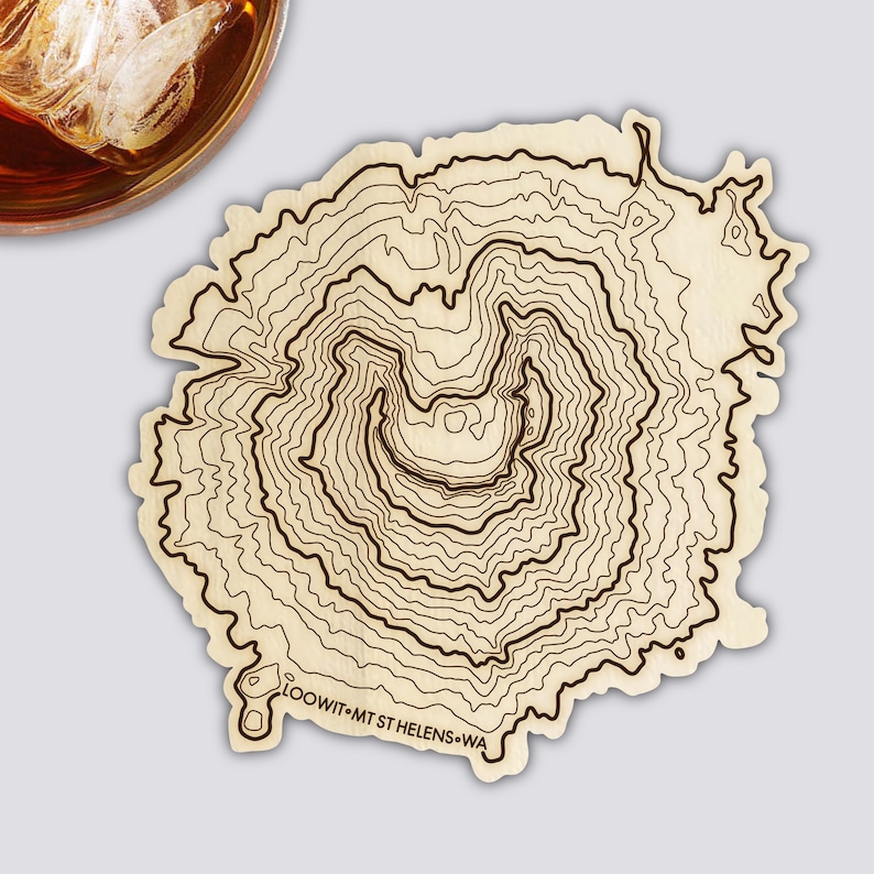 Washington Volcanoes Coaster Set | Handmade Wooden Coaster | Washington Mountain Map image 5