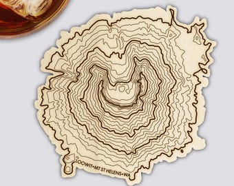Mt St Helens Coaster | Wood Coaster Topography Map | Washington Mountain Art