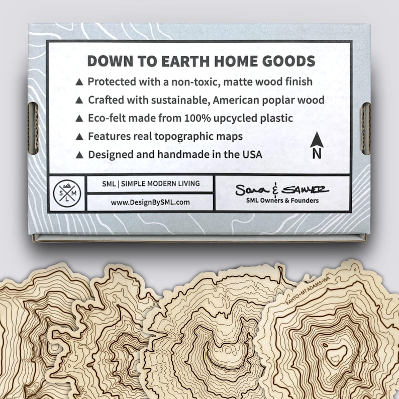 Washington Volcanoes Coaster Set | Handmade Wooden Coaster | Washington Mountain Map image 3