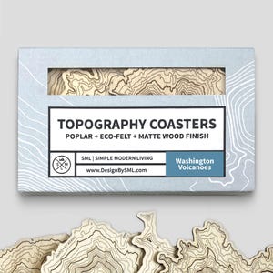 Ensemble de sous-bocks Washington Mountain Topography • Mont Rainier, Mt St Helens, Mt Baker, Mt Adams • Art du nord-ouest du Pacifique • Sous-bocks en bois