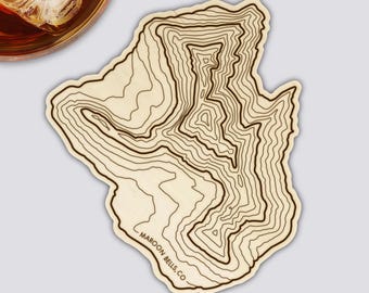 Maroon Bells Coaster | Wood Coaster Topography Map | Colorado Mountain Art