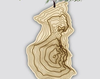 Middle Sister Topography Wooden Ornament • Oregon Mountains • Oregon Mountain Art
