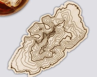 Mount Pilchuck Topographic Map Wooden Coaster • Pacific Northwest • Washington Mountain Art
