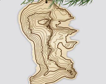 Mt Whitney Topography Wooden Ornament • Pacific Northwest Mountains • California Mountain Art