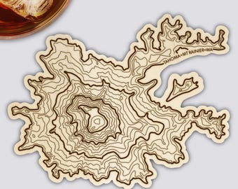 Mt Rainier Coaster | Wood Coaster Topography Map | Washington Mountain Art