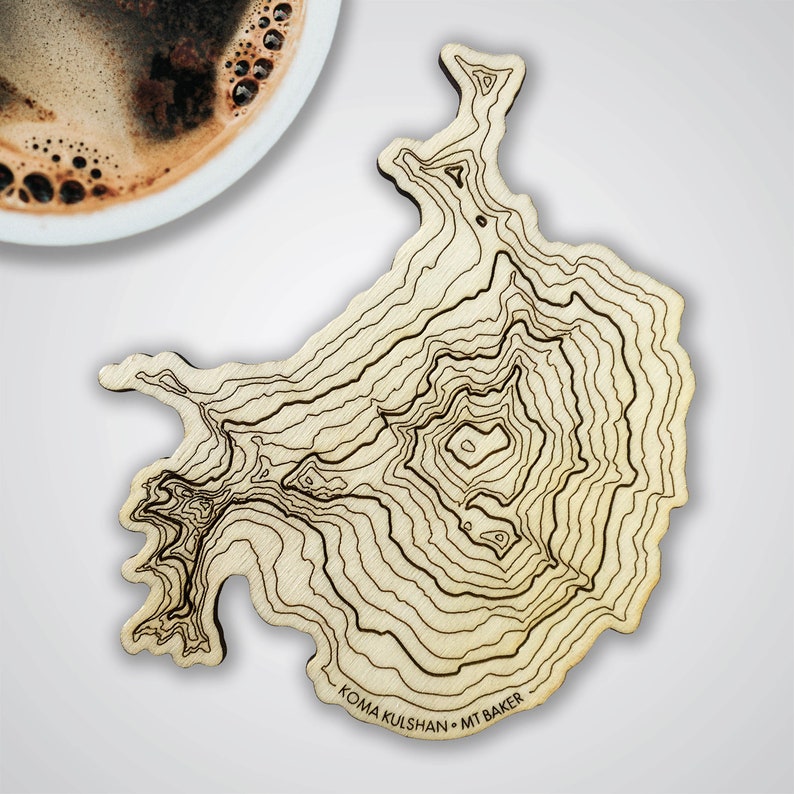 Mt Baker Topographic Map Wooden Coaster Pacific Northwest Mountains Washington Mountain Art image 1