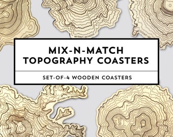 Topography Wooden Coaster Set • Mix-and-Match Mountain Designs