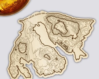 Orcas Island Topographic Map Wooden Coaster • Pacific Northwest • Washington Mountain Art