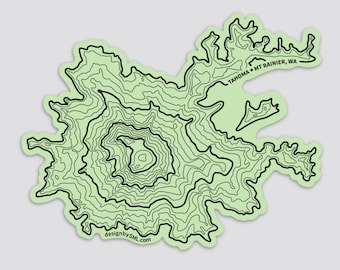 Mt Rainier Topography Sticker • Durable Vinyl Mountain Decal