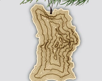 North Sister Topography Wooden Ornament • Oregon Mountains • Oregon Mountain Art
