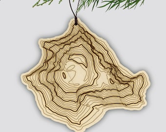 South Sister Topography Wooden Ornament • Oregon Mountains • Oregon Mountain Art