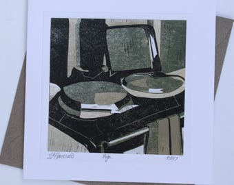 Aga. Greetings card. Giclee print of linocut print.