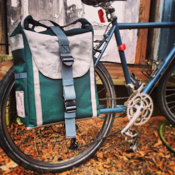 Bicycle Pannier- Individual - hunter green and grey