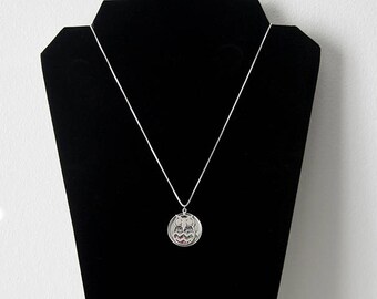 Silver and Pink Swarovski Circle Pendant Necklace with Owl Overlay, Owl Necklace, Pink and Silver Owl Necklace