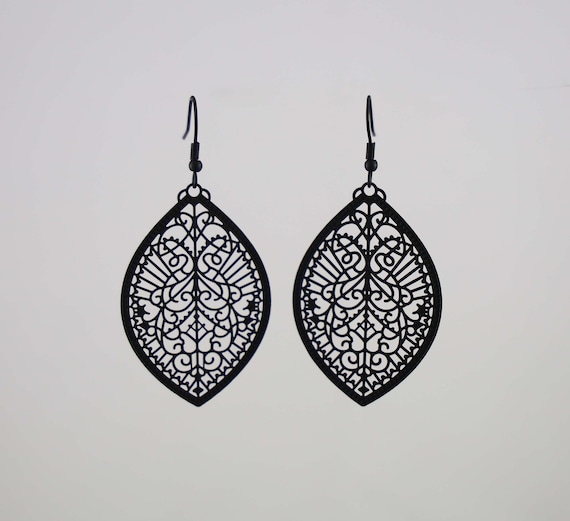 Black Metal Earrings Black Filigree Earrings Matte Black Etsy