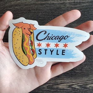 Adesivo per hot dog dachshund in stile Chicago