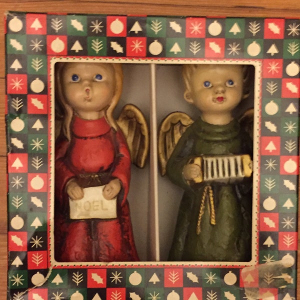 VERKOOP Vintage Hand geschilderd Papier Mache Angel kerst Carolers gemaakt in Japan Holmar New York, NY Corp International Item #9401 Papier-maché