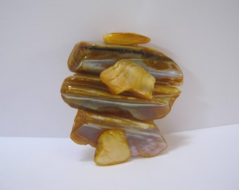 Glass Brooch Yellow Brown Fused Glass Brooch Abstract Brooch Glass Pin Unique Jewelry Handmade Glass Brooch Woman Gift Idea One Of A Kind