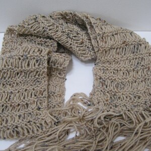 Knit Ribbon Scarf Beige With Fleck Hand Knit Scarf Winter Accessories Woman Teen Gift Idea For Her