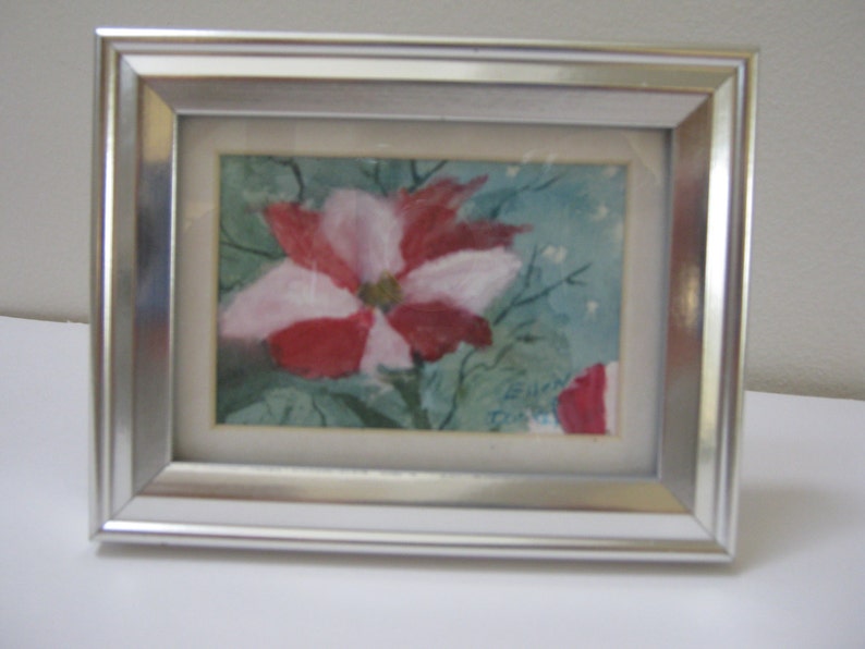 Original Miniature Watercolor Painting Petunia Red White Fine Art Flower Gift idea Wall Art Home Decor Wall Decor