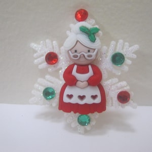 Christmas Pin Christmas Brooch Snowflake Pin Mrs Claus Santa Pin Santa Brooch Christmas Jewelry Woman Teen Gift Idea