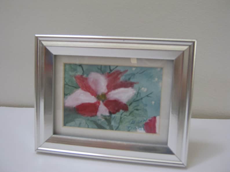 Original Miniature Watercolor Painting Petunia Red White Fine Art Flower Gift idea Wall Art Home Decor Wall Decor