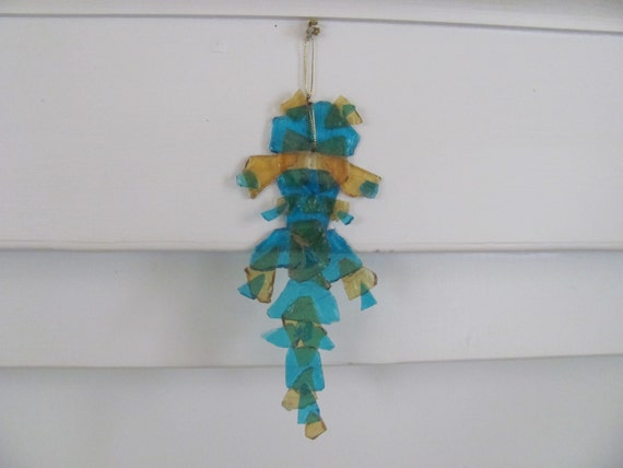 Stained Glass Wall Hanging  Large Blue Yellow Art Decorative Arts Glass Art Home Decor Gift Idea OOAK