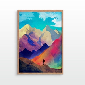 Woman hiker art print. Ideal print for decorating your home or office.