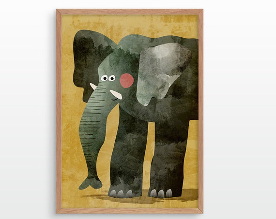 Elephant nursery print. Beautiful archival print for your wall.