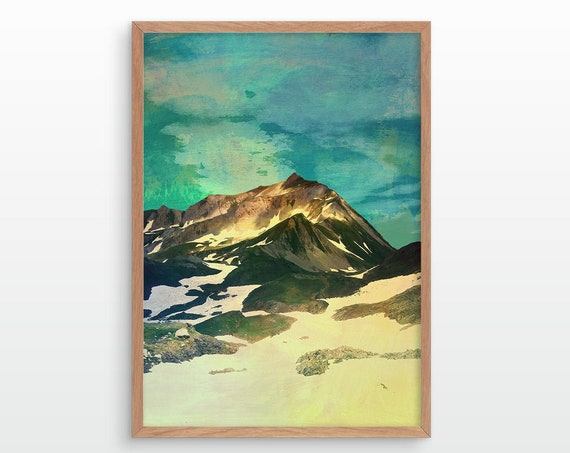 Landscape art print. Spring time in mountains.