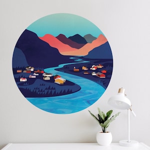 Village by the river wall decal.  Perfect decoration for your wall.