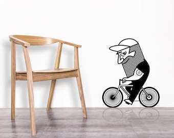 Wall decal / Bicycle / Riding bike / Cycling / Beard / Home decor / Cycling art / Bicycle home decor / Office decor