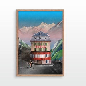 Stampa artistica di ciclismo. Passo della Furka.