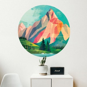 Mountain wall decal. Self adhesive, repositionable and removable fabric.